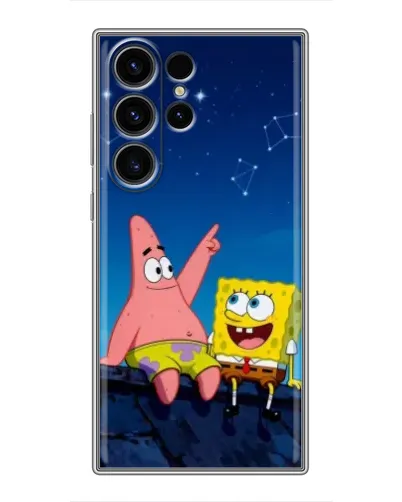 Чохол для Samsung Galaxy S23 Ultra з картинкою «Губка Боб та Патрік вночі»
