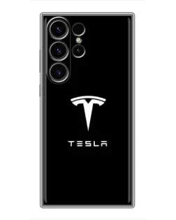 Чехол для Samsung Galaxy S23 Ultra с картинкой «Tesla White Logo»
