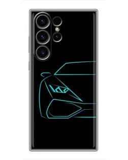 Чехол для Samsung Galaxy S23 Ultra с картинкой «Голубой силуэт Lamborghini»