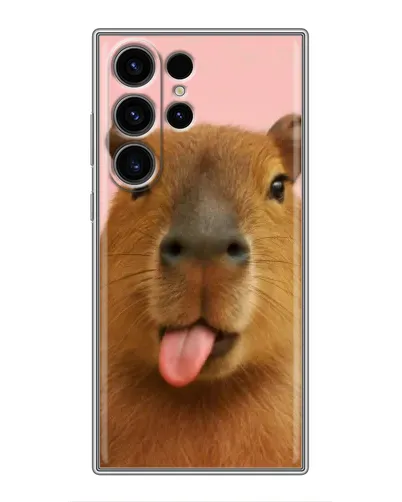 Чехол для Samsung Galaxy S23 Ultra с картинкой «Капибара с языком»