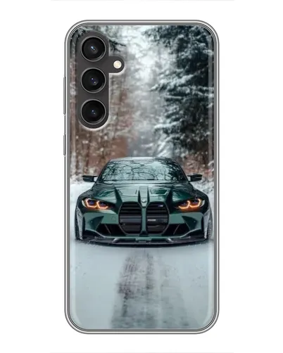 Чехол для Samsung Galaxy S23 с картинкой «BMW в зимнем лесу»
