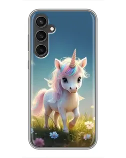 Чехол для Samsung Galaxy S23 с картинкой «Единорог на поляне»