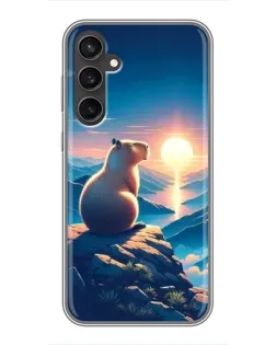 Чехол для Samsung Galaxy S23 с картинкой «Закат солнца с капибарой»