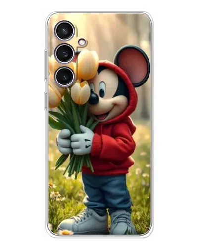 Чехол для Samsung Galaxy S24 FE с картинкой «Микки с тюльпанами»