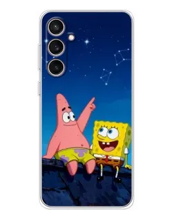Чехол для Samsung Galaxy S24 FE с картинкой «Губка Боб и Патрик ночью»