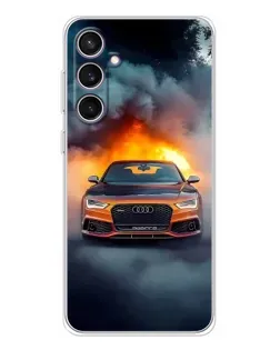 Чехол для Samsung Galaxy S24 FE с картинкой «Audi в огненном дыму»