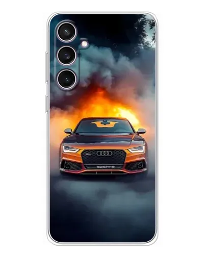 Чехол для Samsung Galaxy S24 FE с картинкой «Audi в огненном дыму»