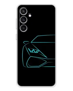 Чехол для Samsung Galaxy S24 FE с картинкой «Голубой силуэт Lamborghini»