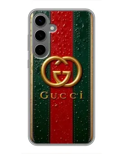 Чохол для Samsung Galaxy S24 Plus з картинкою «Gucci — фірмова смуга та золото»