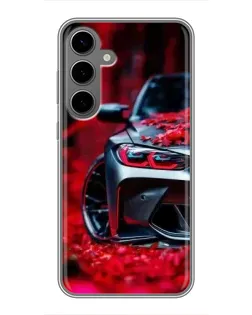 Чехол для Samsung Galaxy S24 Plus с картинкой «Спортивная BMW и цветы»
