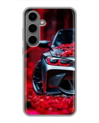 Чехол для Samsung Galaxy S24 Plus с картинкой «Спортивная BMW и цветы»