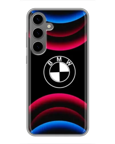 Чехол для Samsung Galaxy S24 Plus с картинкой «Логотип BMW и неоновые дуги»