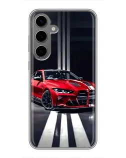 Чехол для Samsung Galaxy S24 Plus с картинкой «Красная BMW на дороге»