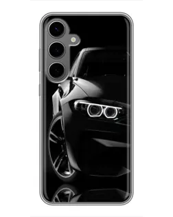 Чехол для Samsung Galaxy S24 Plus с картинкой «Черная BMW — профиль»