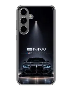 Чехол для Samsung Galaxy S24 Plus с картинкой «BMW сквозь ночной город»