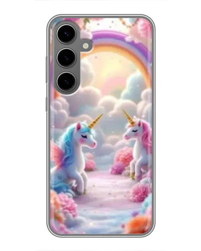 Чехол для Samsung Galaxy S24 Plus с картинкой «Радуга и единороги»