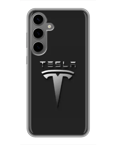Чехол для Samsung Galaxy S24 Plus с картинкой «Стальной логотип Tesla»