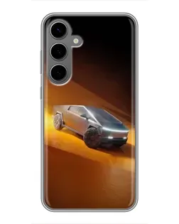 Чехол для Samsung Galaxy S24 Plus с картинкой «Cybertruck в пустыне»