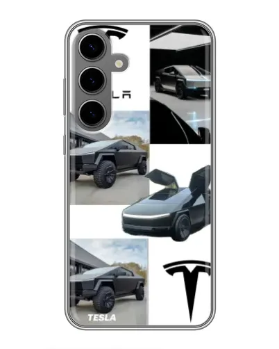 Чехол для Samsung Galaxy S24 Plus с картинкой «Коллаж Cybertruck Tesla»