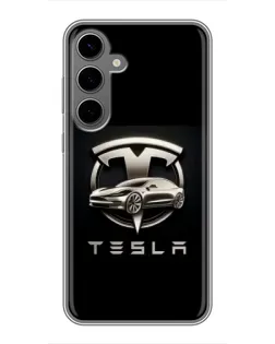 Чехол для Samsung Galaxy S24 Plus с картинкой «Tesla — серебристое авто»