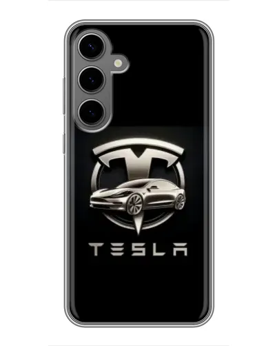 Чехол для Samsung Galaxy S24 Plus с картинкой «Tesla — серебристое авто»