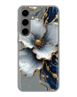 Чехол для Samsung Galaxy S24 Plus с картинкой «Белый цветок и золотой флюид» Чехол для Samsung Galaxy S24 Plus с картинкой «Белый цветок и золотой флюид»
