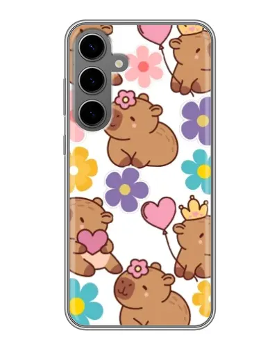 Чехол для Samsung Galaxy S24 Plus с картинкой «Цветочный паттерн капибар»