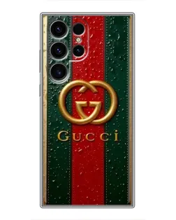 Чехол для Samsung Galaxy S24 Ultra с картинкой «Gucci — фирменная полоса и золото»