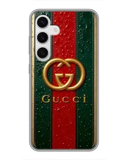 Чехол для Samsung Galaxy S24 с картинкой «Gucci — фирменная полоса и золото»