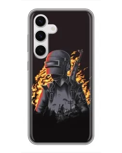Чехол для Samsung Galaxy S24 с картинкой «PUBG — огненный силуэт»