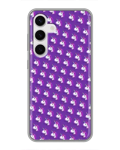 Чехол для Samsung Galaxy S24 с картинкой «Единороги на фиолетовом»