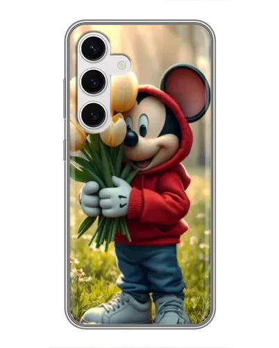 Чехол для Samsung Galaxy S24 с картинкой «Микки с тюльпанами»