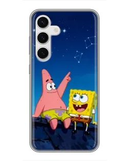 Чехол для Samsung Galaxy S24 с картинкой «Губка Боб и Патрик ночью»