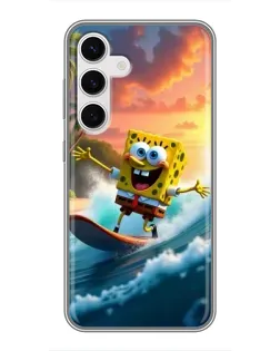 Чехол для Samsung Galaxy S24 с картинкой «Губка Боб серфингист»