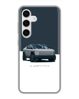 Чехол для Samsung Galaxy S24 с картинкой «Серебристый Cybertruck Tesla»