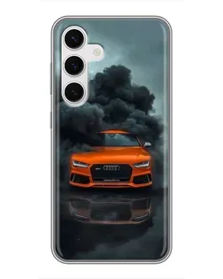 Чехол для Samsung Galaxy S24 с картинкой «Audi в облаках дыма»