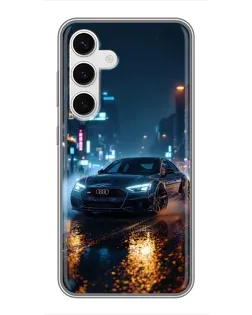 Чехол для Samsung Galaxy S24 с картинкой «Ночной город и Audi»