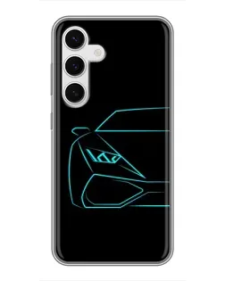 Чехол для Samsung Galaxy S24 с картинкой «Голубой силуэт Lamborghini»