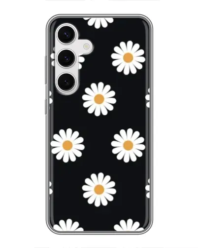 Чехол для Samsung Galaxy S24 с картинкой «Ромашки на черном»