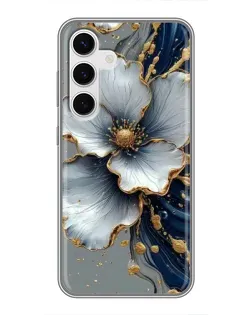 Чохол для Samsung Galaxy S24 з картинкою «Біла квітка та золотий флюїд» Чохол для Samsung Galaxy S24 з картинкою «Біла квітка та золотий флюїд»