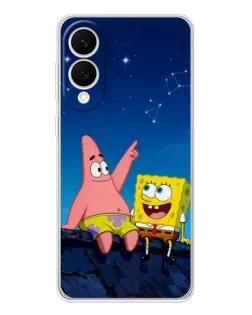Чехол для Samsung Galaxy S25 Edge с картинкой «Губка Боб и Патрик ночью»