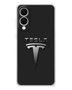 Чехол для Samsung Galaxy S25 Edge с картинкой «Стальной логотип Tesla»