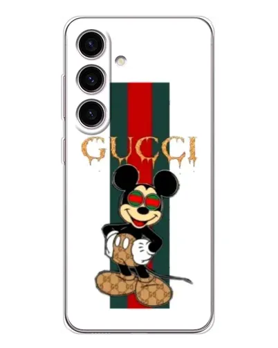 Чехол для Samsung Galaxy S25 FE с картинкой «Микки Маус Gucci — полосы»