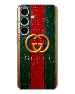 Чехол для Samsung Galaxy S25 FE с картинкой «Gucci — фирменная полоса и золото»