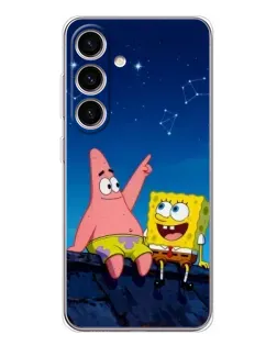 Чехол для Samsung Galaxy S25 FE с картинкой «Губка Боб и Патрик ночью»