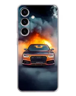 Чехол для Samsung Galaxy S25 FE с картинкой «Audi в огненном дыму»