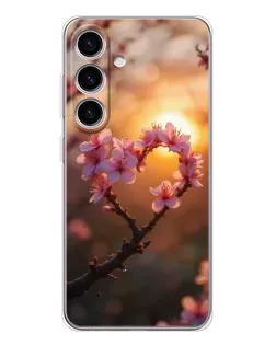Чехол для Samsung Galaxy S25 FE с картинкой «Розовый цвет сердце на фоне заката»