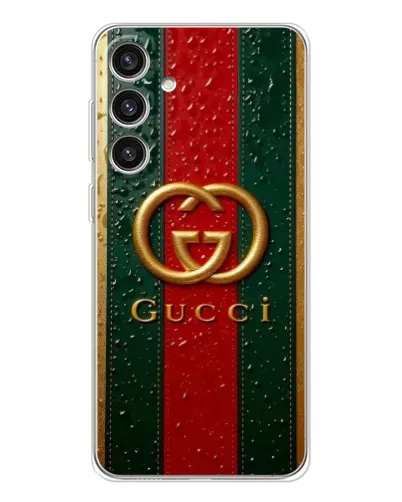 Чохол для Samsung Galaxy S25 Plus з картинкою «Gucci — фірмова смуга та золото» Чохол для Samsung Galaxy S25 Plus з картинкою «Gucci — фірмова смуга та золото»