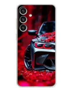 Чехол для Samsung Galaxy S25 Plus с картинкой «Спортивная BMW и цветы»