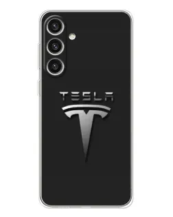 Чехол для Samsung Galaxy S25 Plus с картинкой «Стальной логотип Tesla»